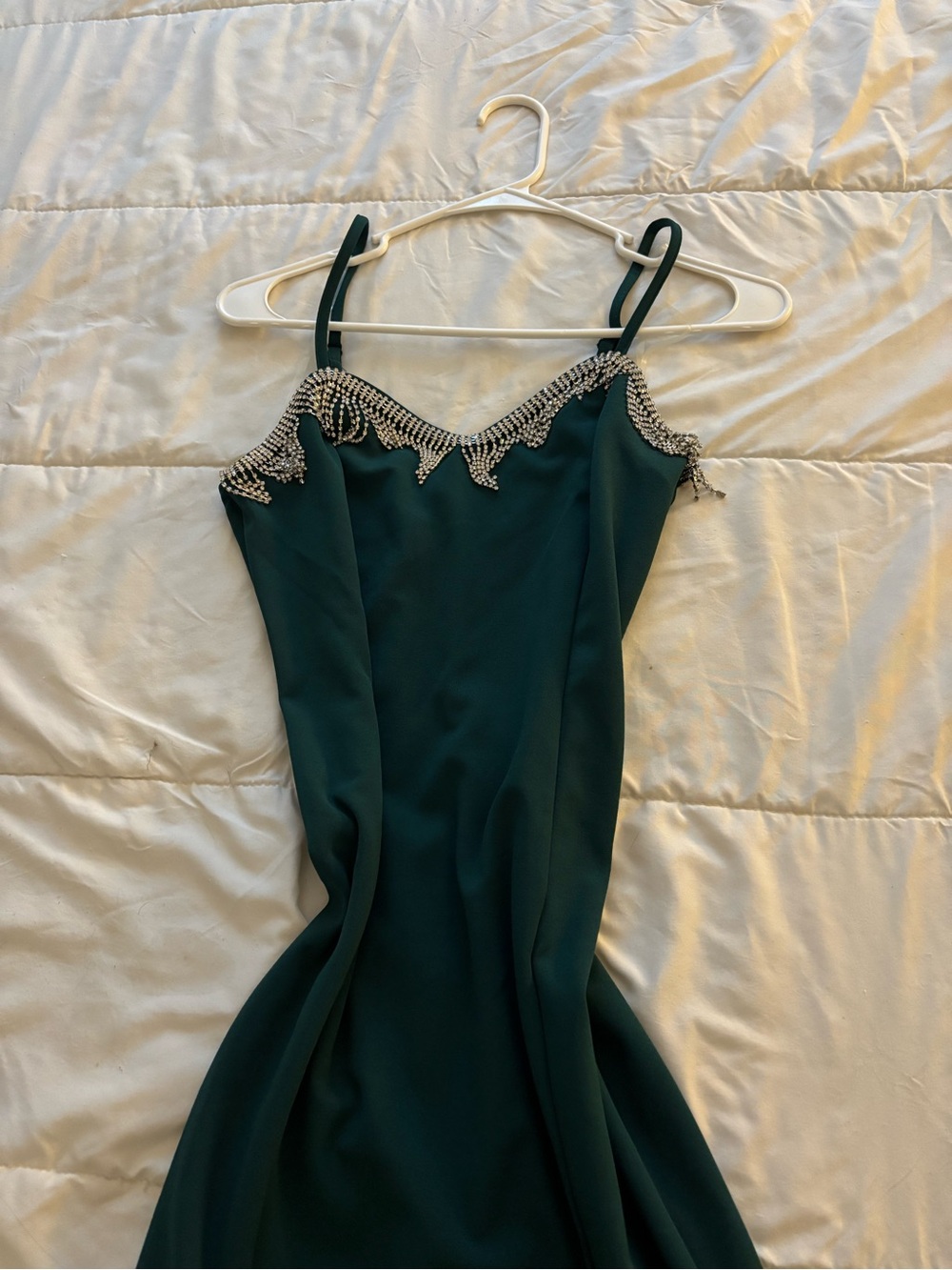 Planet Gold Emerald Green Beaded Trim Strap Dress
